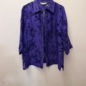 Allison Daley Violet Floral Burnout Button-Up